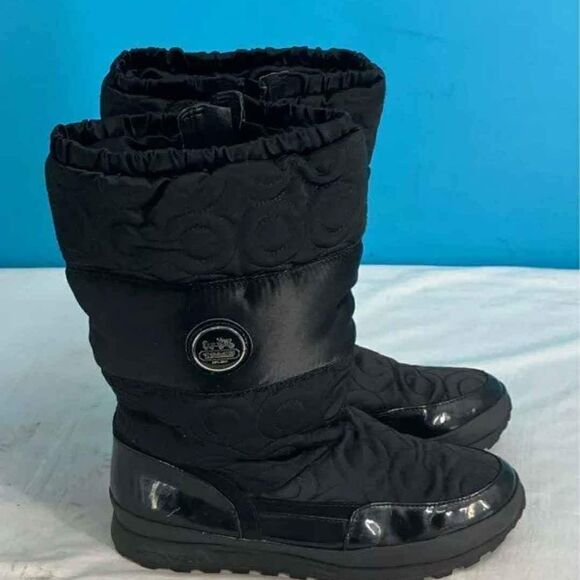 COACH Designer Women's Black Drexel Zip Side Rain Snow Boots Size 9.5B - Picture 1 of 7